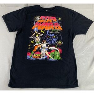 Mad Engine Star Wars Luke Skywalker Darth Vader Comic Tee Black L Retro